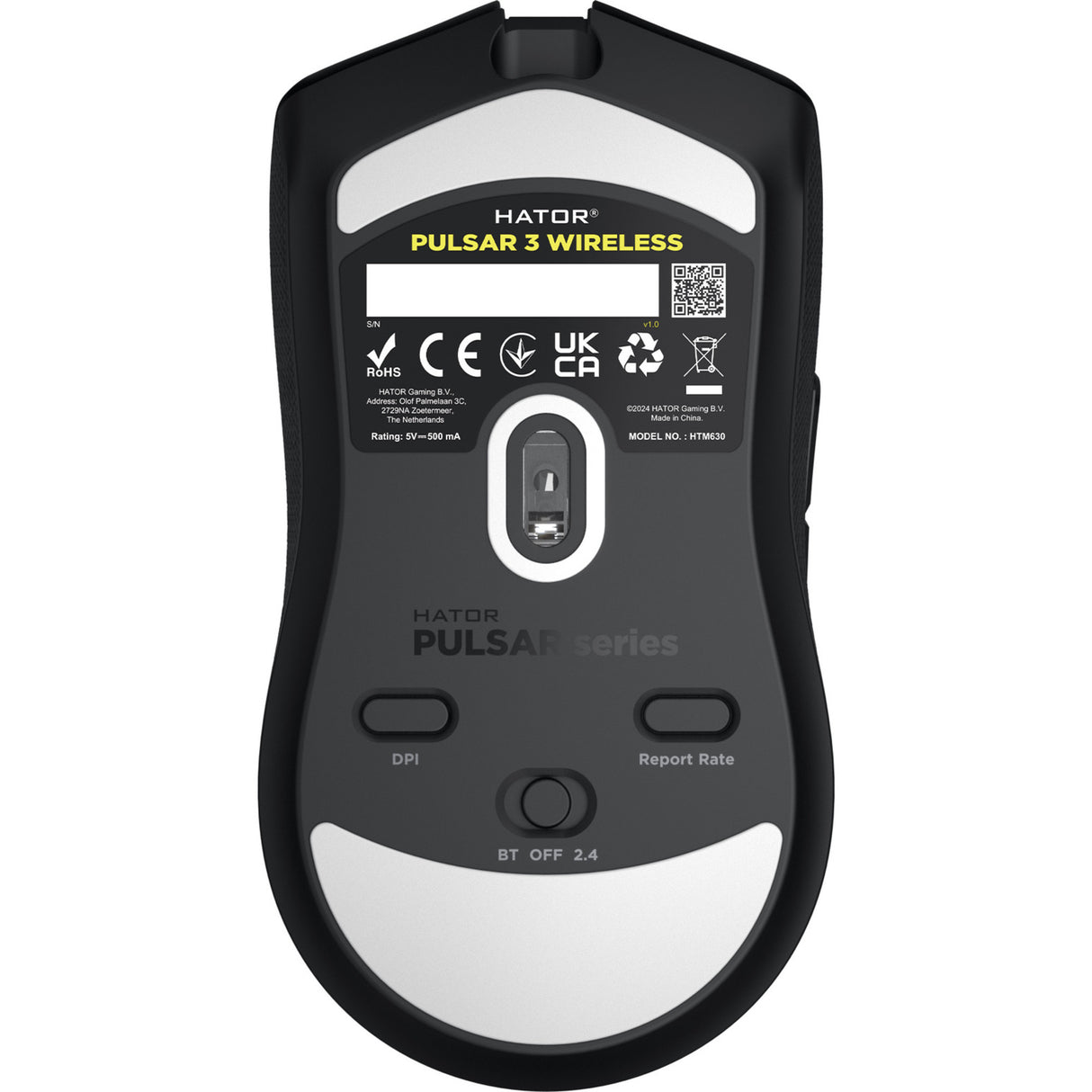 Hator pulsar 3 wireless gaming muis (zwart, 400 - 11.000 dpi, rgb, 2.4ghz bluetooth 5.1 usb)