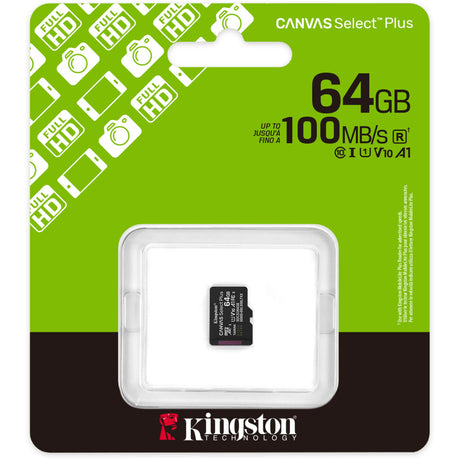 Kingston canvas select plus 64 gb microsdxc geheugenkaart (zwart, uhs-i u1, class 10, v10)