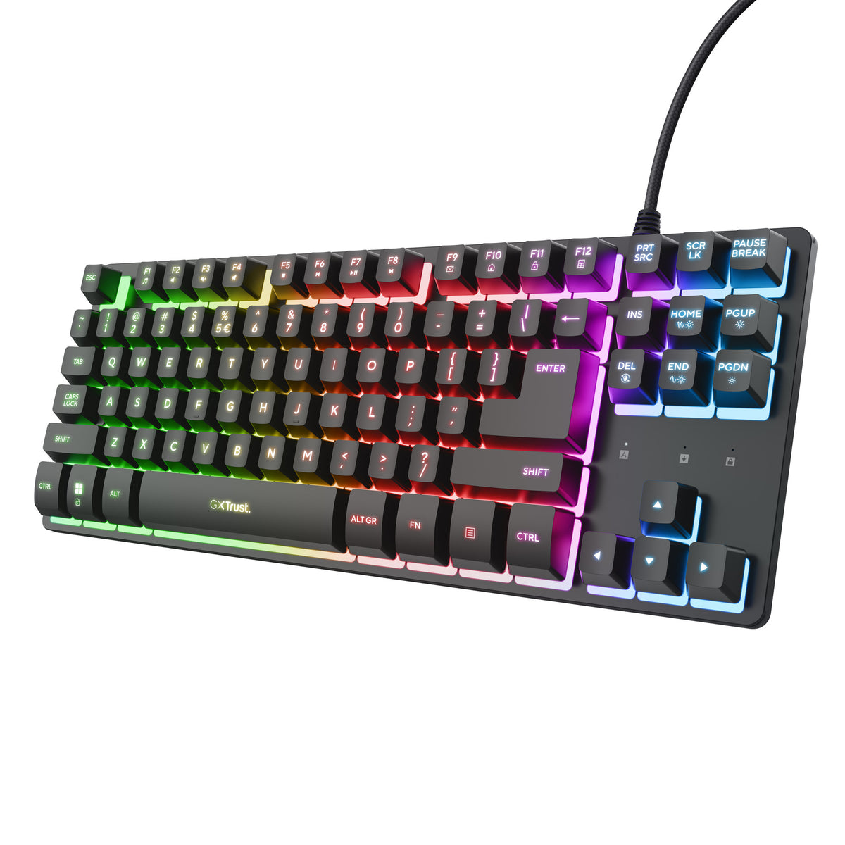 Trust GXT 833 Thado-Tastatur mit TKL-Beleuchtung (schwarz, US-Layout (QWERTY), 80 % (TKL), RGB)