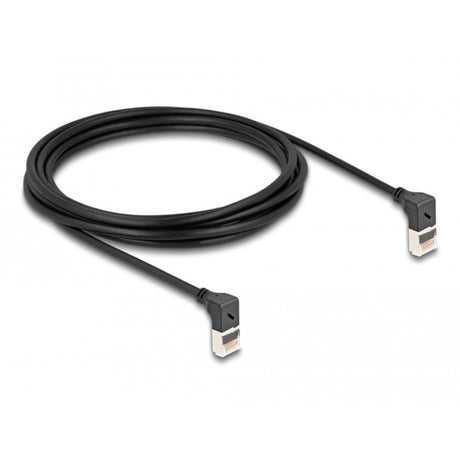 Delock RJ45 Netzwerkkabel Cat.6a S FTP Slim 90° nach oben nach oben gewinkelt 3 m Kabel (schwarz)