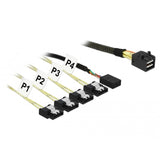 Delock mini SAS HD SFF-8643 > 4x SATA 7-Pin Adapter (schwarz, 1 Meter + Seitenband 1 m Metall)