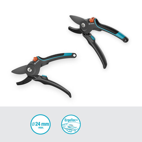 Gardena Gartenschere Premiumcut Pro für trockenes Holz mit Ambossschliff (Grautürkis, 24 mm Schnittdurchmesser)