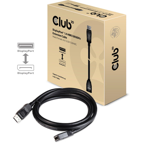 Club 3D DisplayPort 1.4 HBR3 Verlängerungskabel 8K60Hz M F Verlängerungskabel (schwarz, 2 Meter, CAC-1022)