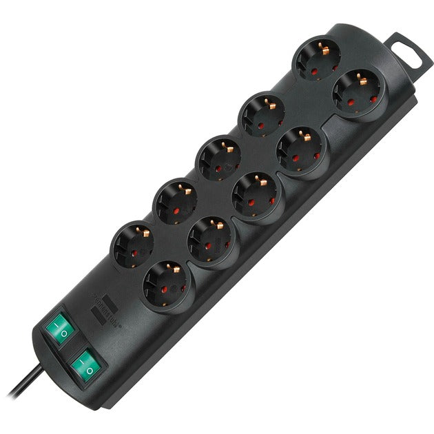Brennerstuhl Primera-Line Steckdosenleiste 10-fach schwarz 2m H05VV-F 3G1,5, die Steckdosen sind je 5 schaltbar