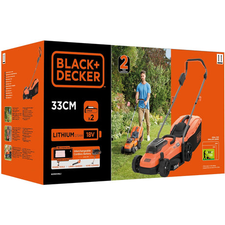 Black+Decker BCMW3318L2-QW 2x 18V Rasenmäher (orange schwarz, 2x 18V 2,5Ah Akku und Ladegerät im Lieferumfang enthalten)