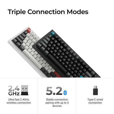Keychron q1 ultra-m1 8k wireless custom mechanical keyboard (zwart, us lay-out (qwerty), silk pom red, 75%, rgb, hot swap, 8k, 2.4 ghz | bluetooth 5.2 | usb-c)