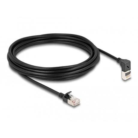 Delock RJ45 Netzwerkkabel Cat.6a S FTP Slim 90° nach oben abgewinkelt gerade 5 m Kabel (schwarz)