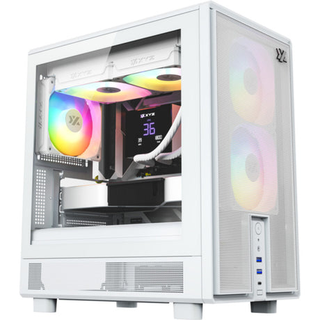 Xyz PC Gear Atom Midi-Tower-Gehäuse (weiß | 2x USB-A | 1x USB-C | gehärtetes Glas)