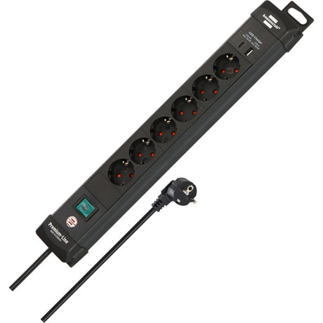 Brennerstuhl premium-line Steckdosenleiste 6-fach mit USB-C PD 30W und USB-A 18W Steckdosenleiste (schwarz, 1x USB-A, 1x USB-C)
