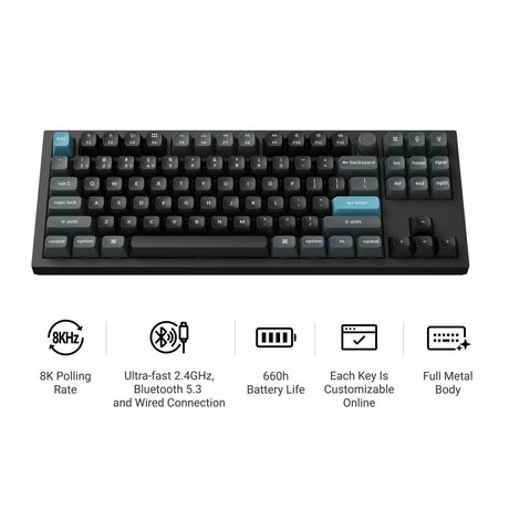 Keychron Q3 Ultra-M4 8K kabellose, benutzerdefinierte mechanische Tastatur (schwarz, US-Layout (QWERTY), Seidenpom-Banane, 80 % (TKL), RGB, Hot-Swap, 8K, 2,4 GHz | Bluetooth 5.2 | USB-C)