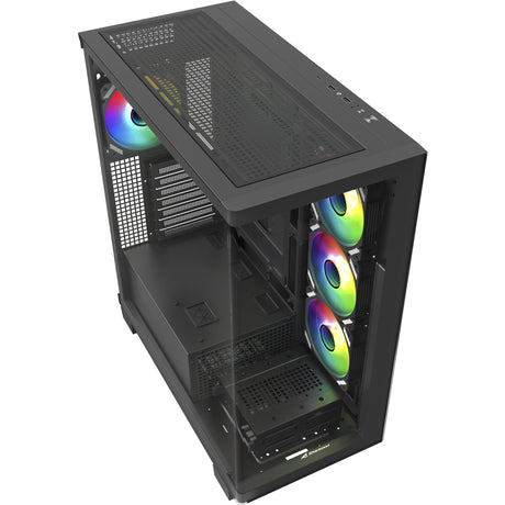Sharkoon Elite Shark CA500 Midi-Tower-Gehäuse (schwarz | 2x USB-A | 1x USB-C | RGB | gehärtetes Glas)