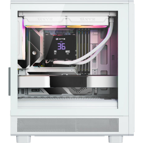 Xyz PC Gear Atom Midi-Tower-Gehäuse (weiß | 2x USB-A | 1x USB-C | gehärtetes Glas)