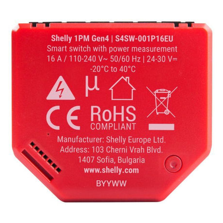 Shelly 13-Uhr-Gen4-Relais (rot, Bluetooth, WLAN)