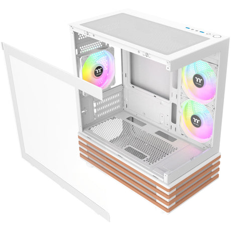 Thermaltake View 170 WS ArGB Mini-Tower-Gehäuse (weiße Holzfarbe | 2x USB-A | RGB | gehärtetes Glas)