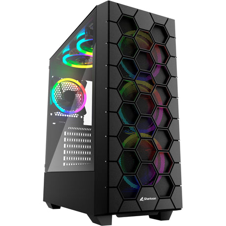 Sharkoon RGB Hex Midi Tower Gehäuse (schwarz | 2x USB-A | 1x USB-C | RGB | gehärtetes Glas)