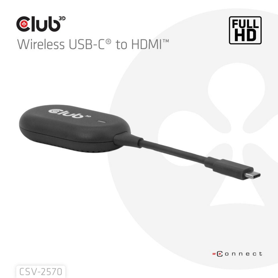 Club 3D Kabelloser USB-C-zu-HDMI-Sender- und Empfängeradapter (Schwarz)