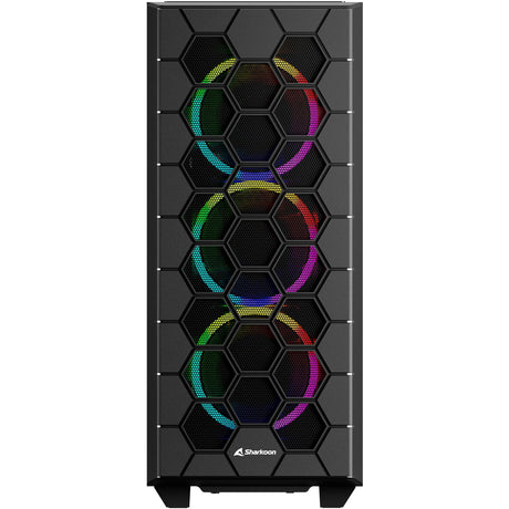 Sharkoon RGB Hex Midi Tower Gehäuse (schwarz | 2x USB-A | 1x USB-C | RGB | gehärtetes Glas)