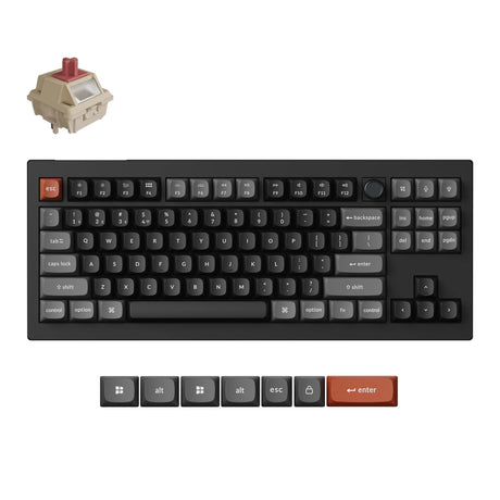 Keychron v3 Ultra 8K kabellose, benutzerdefinierte mechanische Tastatur (Schwarz, US-Layout (QWERTY), Seidenpom-Rot, 80 % (TKL), RGB, Hot-Swap, 2,4 GHz | Bluetooth 5.3 | USB-C)