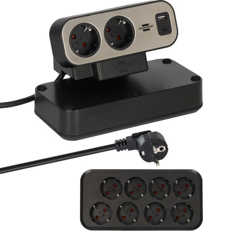 Brennerstuhl brennerstuhl®estilo Duplex-Steckdose, 1x USB C, 1x USB A, 10x Schutzkontaktsteckdosen, Silber Schwarz - 1153580200