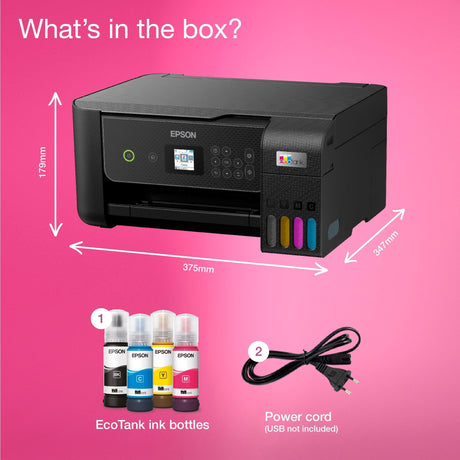 Epson Ecotank et-2871 A4-Multifunktions-Wi-Fi-Drucker mit Tintentank, All-in-One-Tintenstrahldrucker (Schwarz, Scannen, Kopieren, Wi-Fi, inklusive bis zu 3 Jahre Tinte)