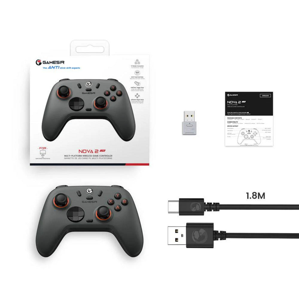 Gamesir Nova 2 Lite Multiplattform-Wireless-Gamecontroller (Dunkelgrau, Switch, PC, Android und iOS, Bluetooth 2,4 GHz USB)