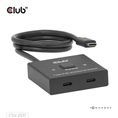 Club 3D USB-C bidirektionaler Video + Daten + PD-Schalter USB-Schalter (schwarz)