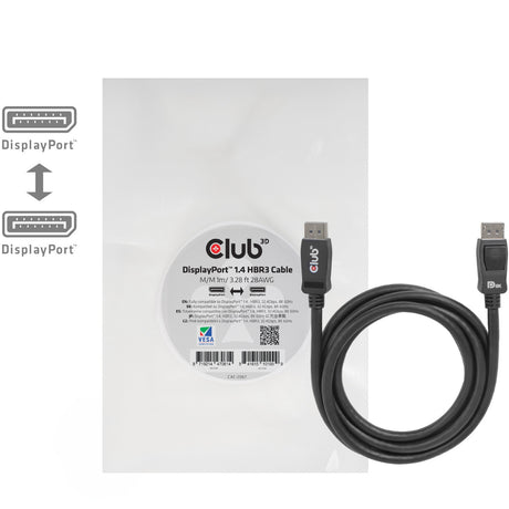 Club 3D DisplayPort 1.4 Vesa-zertifiziertes Kabel männlich-männlich (schwarz, 1 Meter, 8K 60 Hz oder 2x 4K 60 Hz, 32,4 Gbit/s)