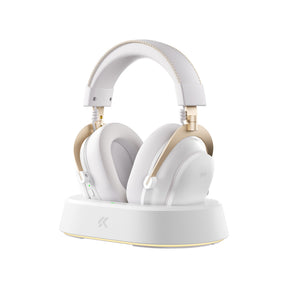 Mchose v9 turbo+ magnetic wireless over-ear gaming headset (hoogglans wit goud, nintendo switch, playstation 4, playstation 5, mobiel, pc, 2.4g bluetooth usb)