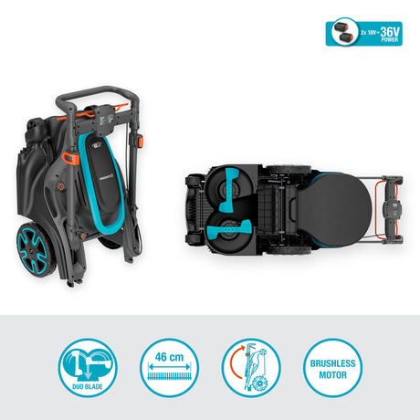 Gardena Rasenmäher Powermax Duo 46 36V (schwarz grau, 2x Akku und Ladegerät inklusive)