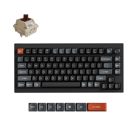Keychron v1 Ultra 8K kabellose, benutzerdefinierte mechanische Tastatur (Schwarz, US-Layout (QWERTZ), Seidenbommelbraun, 75 %, RGB, Hot-Swap, 2,4 GHz | Bluetooth 5.3 | USB-C)