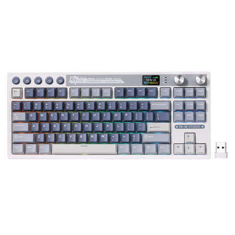 Royal kludge m87 tkl draadloos gaming toetsenbord (us lay-out (qwerty), 80% (tkl), ocean blue, cream switch, rgb, hot swap, 2.4 ghz | usb-c | bluetooth)
