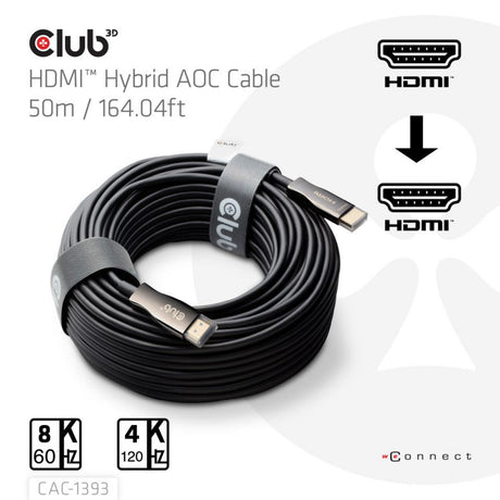 Club 3D HDMI Hybrid AOC Kabel 8K60Hz 4K120Hz 50m (Schwarz)