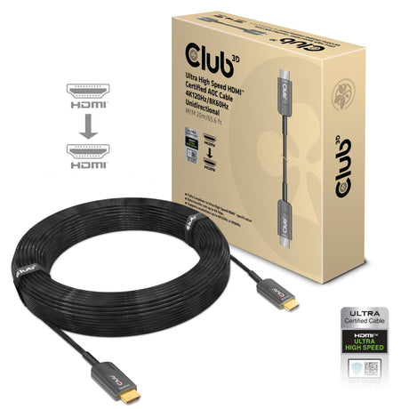 Club 3D Ultra High Speed AOC HDMI 2.1 zertifiziertes unidirektionales Kabel Stecker-Stecker (Schwarz, 20 Meter, 4K 120 Hz, 8K 60 Hz, 48 Gbit/s)