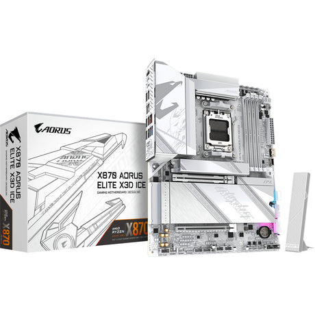 Gigabyte x870 aorus elite x3d ice socket am5 moederbord (zilver wit, raid, 5 gb-lan, wi-fi 7, bt, sound, atx)