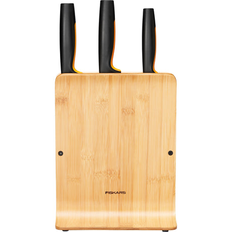 Fiskars Functional Form Bambus-Messerblock mit 3 Messern (mehrfarbig, japanischer Edelstahl | Griff mit Softgrip)