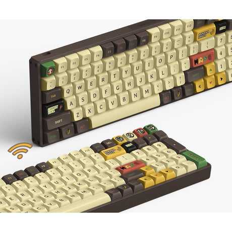 Iqunix F97 Happy Ape kabellose mechanische Tastatur (braun, US-Layout (QWERTZ), Gateron braun, 96 %, RGB-LEDs, Hot-Swap-fähig, PBT, 2,4 GHz | Bluetooth 5.1 | USB-C)