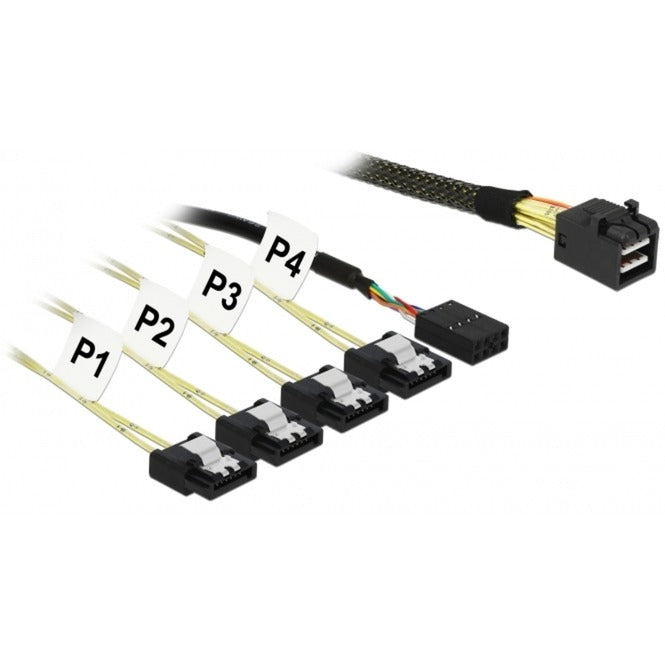 Delock mini SAS HD SFF-8643 > 4x SATA 7-Pin Adapter (schwarz, 1 Meter + Seitenband 1 m Metall)