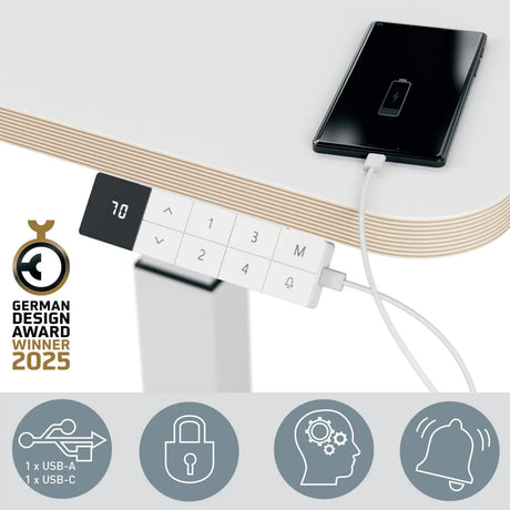 Leitz Ergo Sitz-Steh-Schreibtisch elektrisch – höhenverstellbar – kleiner Schreibtisch – mit Memory-Funktion – 80 x 60 cm – weiß