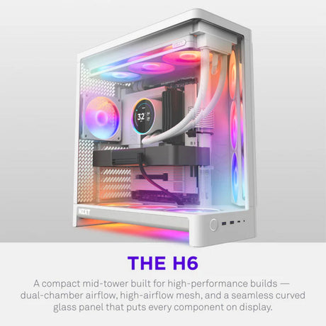 Nzxt h6 midi tower behuizing (wit | 2x usb-a | 1x usb-c | tempered glass)