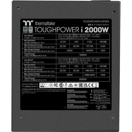 Thermaltake Toughpower i modulares 2000-Watt-Netzteil (schwarz, 4x 12V-2x6, 8x PCIe)