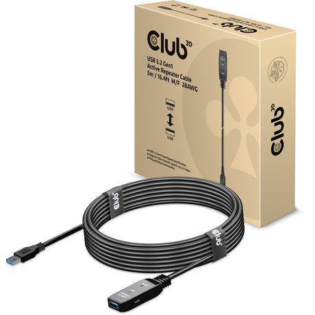 Club 3D USB 3.2 Gen1 Aktiv-Repeater-Verlängerungskabel (Schwarz, 5 Meter)