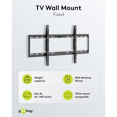 Goobay TV-Wandhalterung fest 43 - 100 Zoll (109 - 254 cm), max. 70 kg Wandmontage (schwarz)