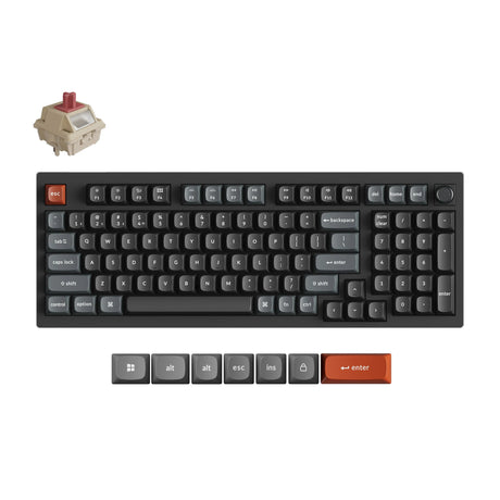 Keychron V5 Ultra 8K kabellose, benutzerdefinierte mechanische Tastatur (Schwarz, US-Layout (QWERTZ), Seidenpom-Rot, 96 %, RGB, Hot-Swap, 2,4 GHz | Bluetooth 5.3 | USB-C)