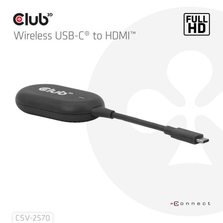 Club 3D Kabelloser USB-C-zu-HDMI-Sender- und Empfängeradapter (Schwarz)
