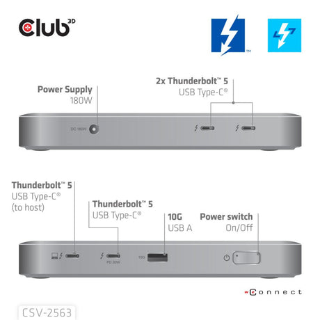 Club 3D 5-1 Thunderbolt 5 Hub Triple Video Dockingstation (Grau)