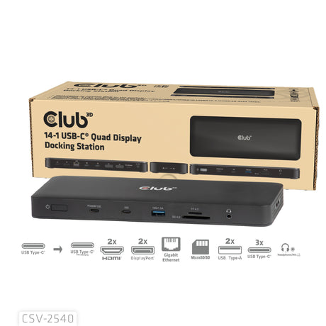 Club 3D 14-1 USB-C Quad-Display-Dockingstation (Schwarz)