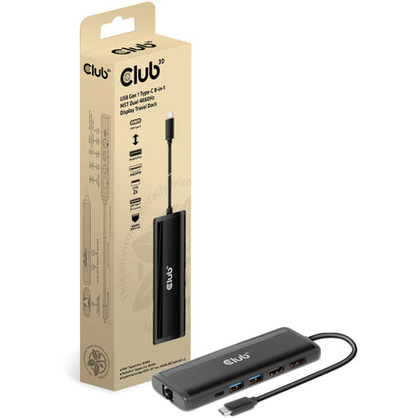 Club 3D USB Gen 1 Typ-C 8-in-1 MST Dual 4K60Hz Display Travel Dock Dockingstation (Schwarz)
