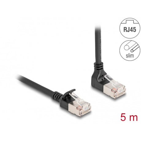 Delock RJ45 Netzwerkkabel Cat.6a S FTP Slim 90° nach oben abgewinkelt gerade 5 m Kabel (schwarz)