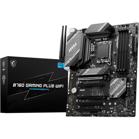 MSI B760 Gaming Plus Wi-Fi Socket 1700 Motherboard (grau schwarz, RAID, 2,5 GB LAN, Wi-Fi 6e, BT, Sound, ATX)
