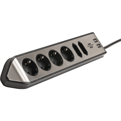 Brennerstuhl ®estilo Eckverbindungsdosenleiste mit USB-Ladefunktion 6-fach 4x Schutzkontaktsteckdose 2x Euro silber schwarz